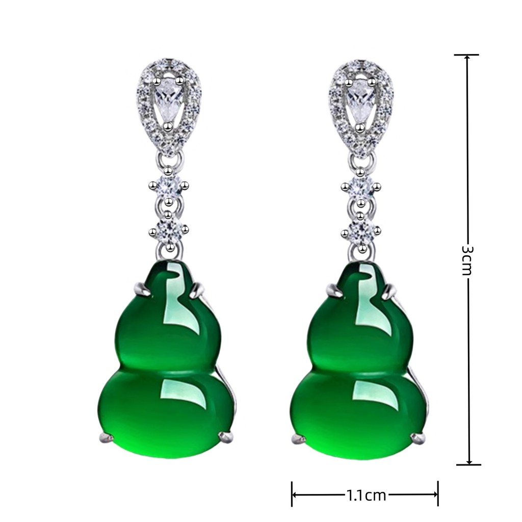Bông tai nữ bầu xanh chalcedony tự nhiên