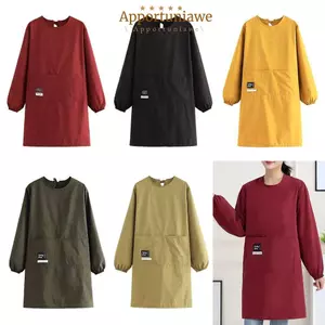 Tạp dề nhà bếp IAPPORTUNIA, Yếm nướng bánh chống thấm nước màu trơn, Di động thoáng khí lưng dài tay phục vụ phục vụ quần áo làm việc cho nhà bếp gia đình