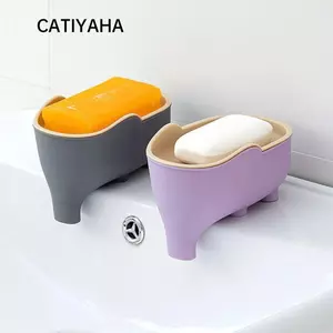 Hộp đựng xà phòng CATIYAHA, Hộp xà phòng hai lớp tự thoát nước, Sáng tạo chống thấm nước hình con voi dễ thương chống trượt Giá đựng xà phòng Phụ kiện phòng tắm