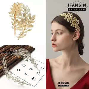 Băng đô cô dâu IFANSIN, Vương miện đầu nho có thể điều chỉnh nhẹ, Retro màu vàng lá cây nho họa tiết Tiara