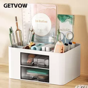 Dụng cụ sắp xếp bàn GETVOW, Hộp lưu trữ văn phòng phẩm bằng nhựa dung tích lớn, Đa chức năng bền bỉ có ngăn kéo Hộp đựng bút Mỹ phẩm