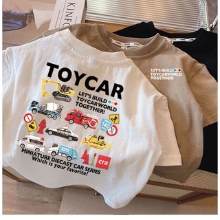 Quần áo bé trai mát mẻ ngắn tay100% Cotton in xe hơi hình hoạt hình Áo dáng rộng thời trang mát thun