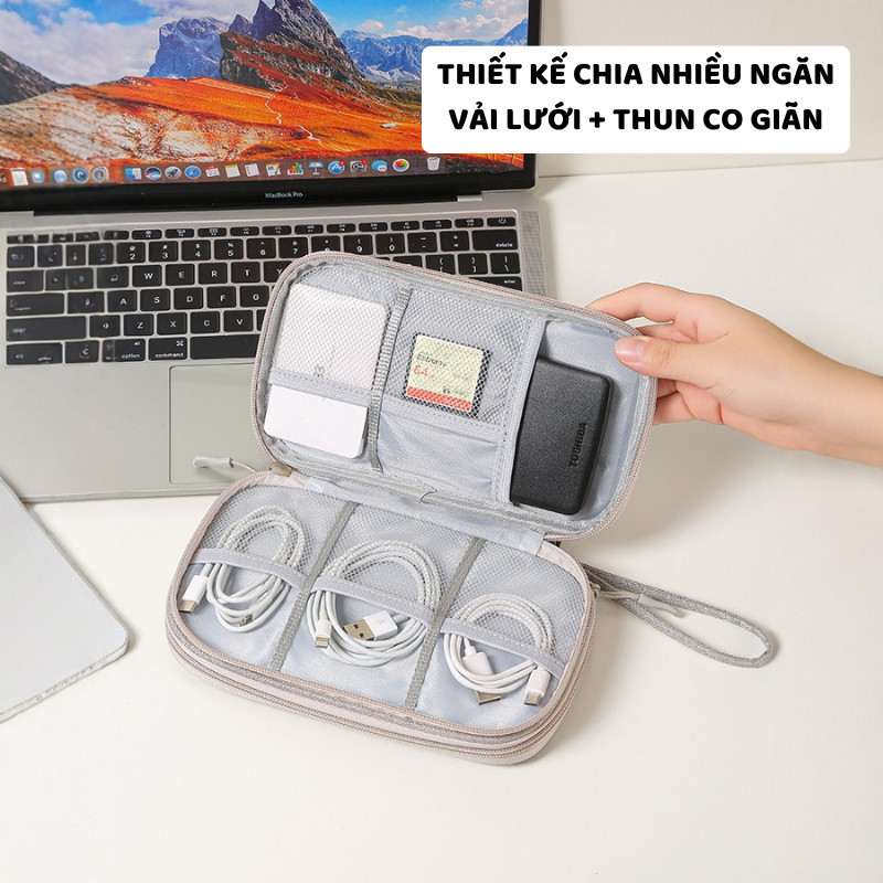 Túi Đựng Phụ Kiện Điện Tử ENODA HOME, Túi Vải Nhiều Ngăn Dày Dặn Đựng Cáp Sạc, Tai Nghe TUIPK001