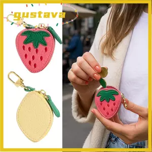 Ví đựng tiền xu trái cây GUSTAVA, Ví mặt dây chuyền bằng da PU hình trái cây, Dây kéo di động Dâu chanh Túi đựng tiền xu Phụ kiện