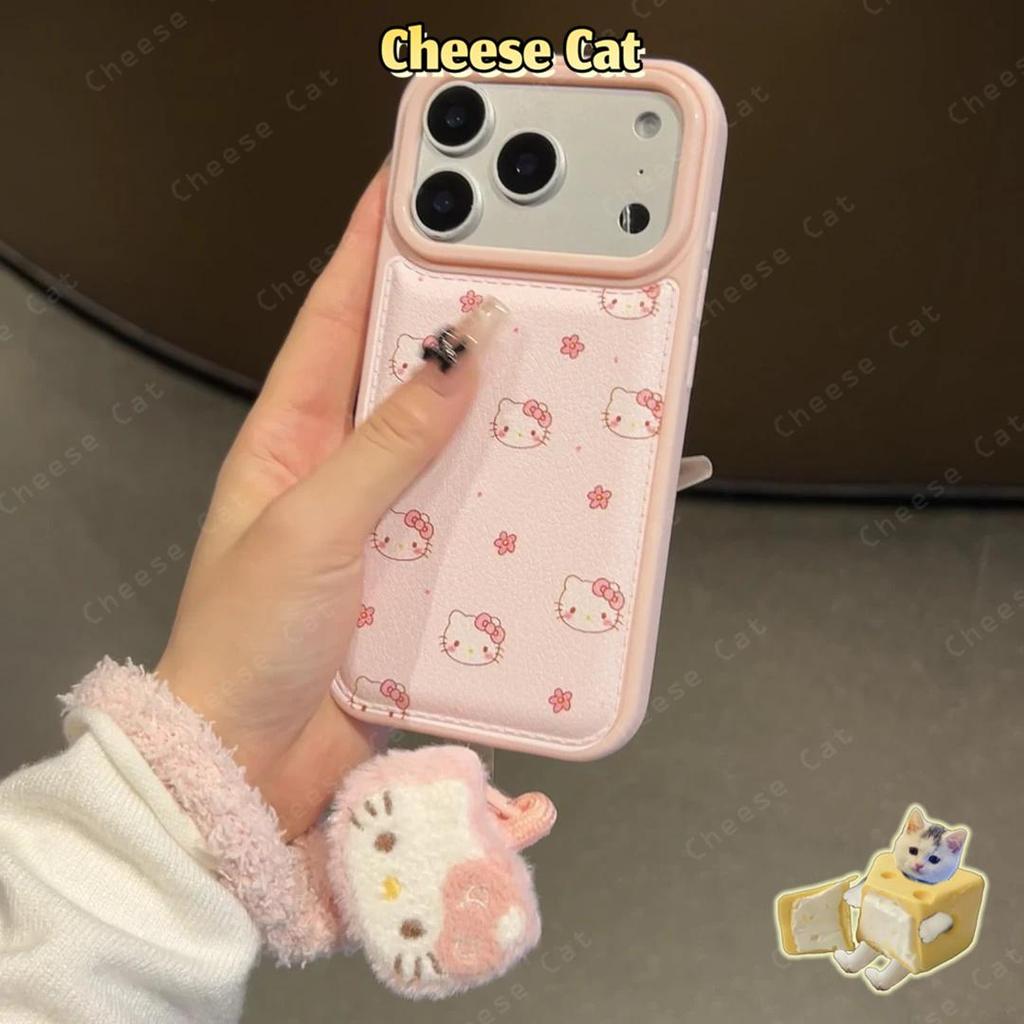 Hồng Sang Trọng Kitty Dây Hồng Da Ốp Lưng Điện Thoại iPhone 17 Pro 16 15 14 Plus Xs Max XR 7 8 Plus 11 12 13 Pro Max