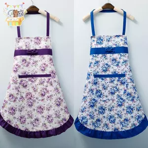 Vải Cotton Họa Tiết Hoa Cho Nữ Tạp Dề Chống Dầu Nhà Bếp Có Nhà Thơ Và Thắt Lưng Có Thể Điều Chỉnh Không Tay Yếm Tạp Dề ELWW