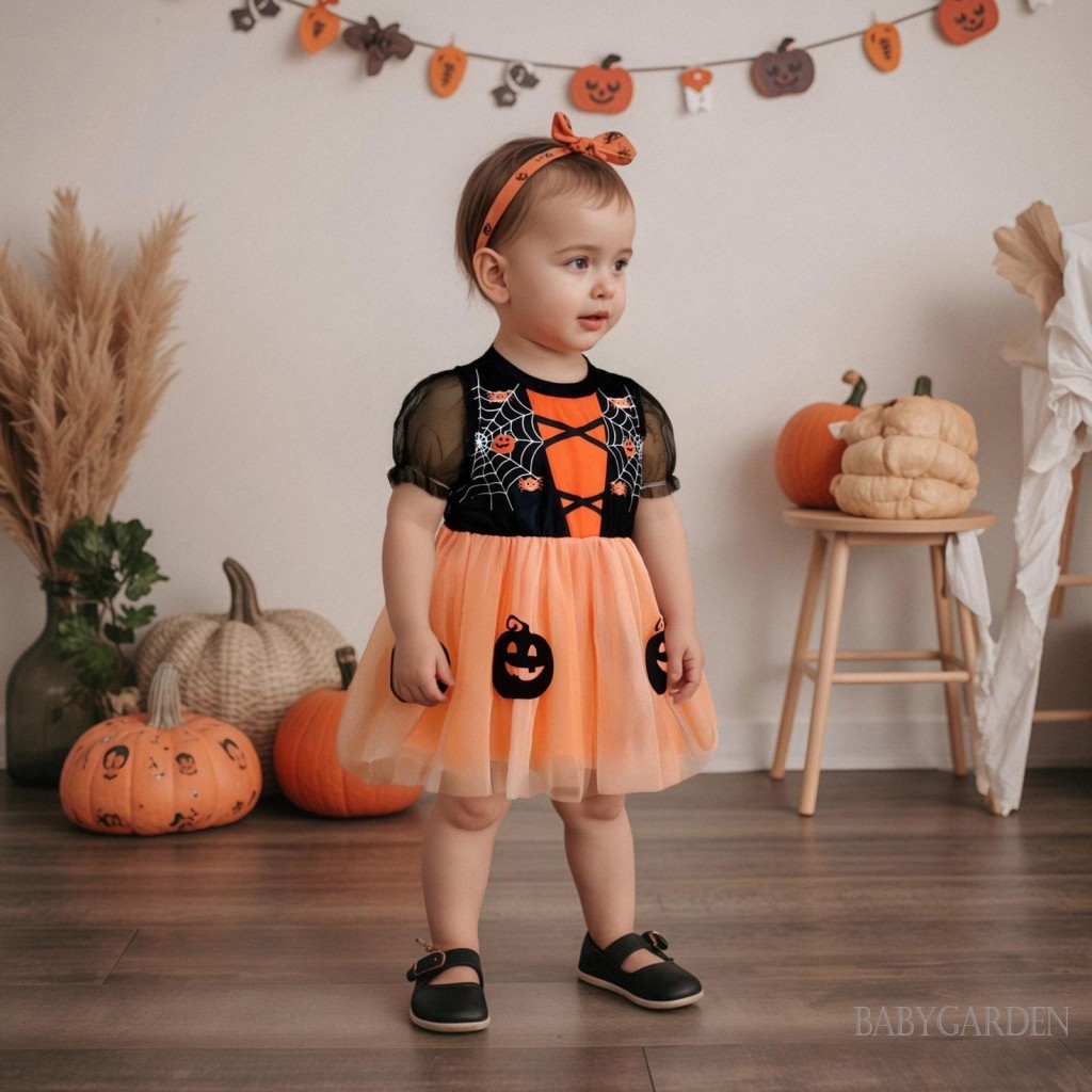 6m-4Y Bé Gái Halloween Váy tuyn Tay Ngắn Mèo Đen In Hình Họa Tiết Dơi Ma Quái