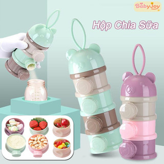 【BabyJoy】Hộp Chia Sữa,Khay Chia Sữa Hộp Đựng Sữa,4 Ngăn Độc Lập,Có Quai Xách Và Nắp Cho Từng Tầng Dễ
