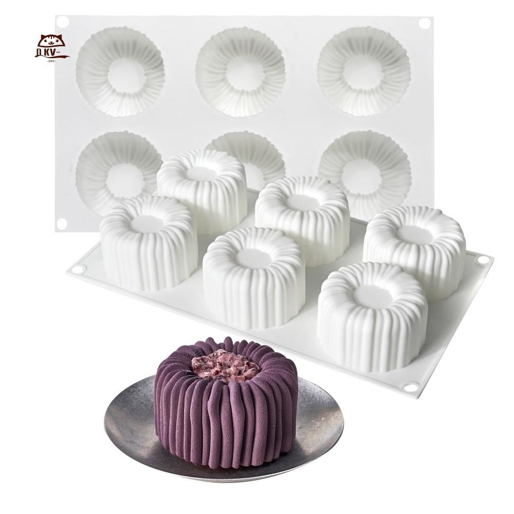 Khuôn làm bánh Mousse silicon 6 khoang - Dụng cụ làm bánh nến sô cô la tráng miệng hình trụ Charlotte