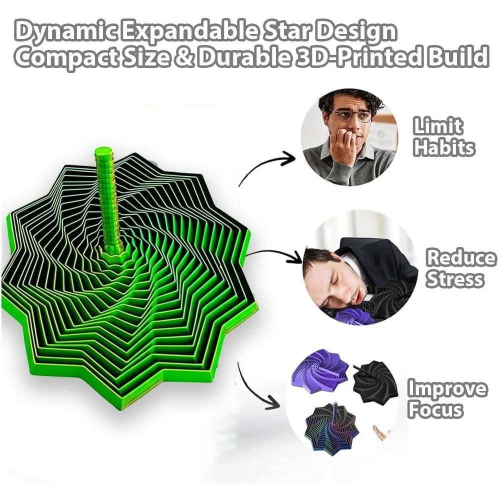 FAVORITEGOODS Ngôi sao Fidget giác quan mở rộng, có tay cầm Lục giác Fidget Fractal xoắn ốc, Đồ chơi thần tài PLA in hình sáng tạo cho văn phòng và trường học