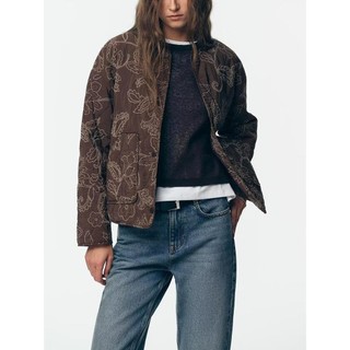 áo khoác Zara made in Morocco trần bông thêu hoa dáng đơn giản 2 túi ốp trẻ trung có nâu và đen