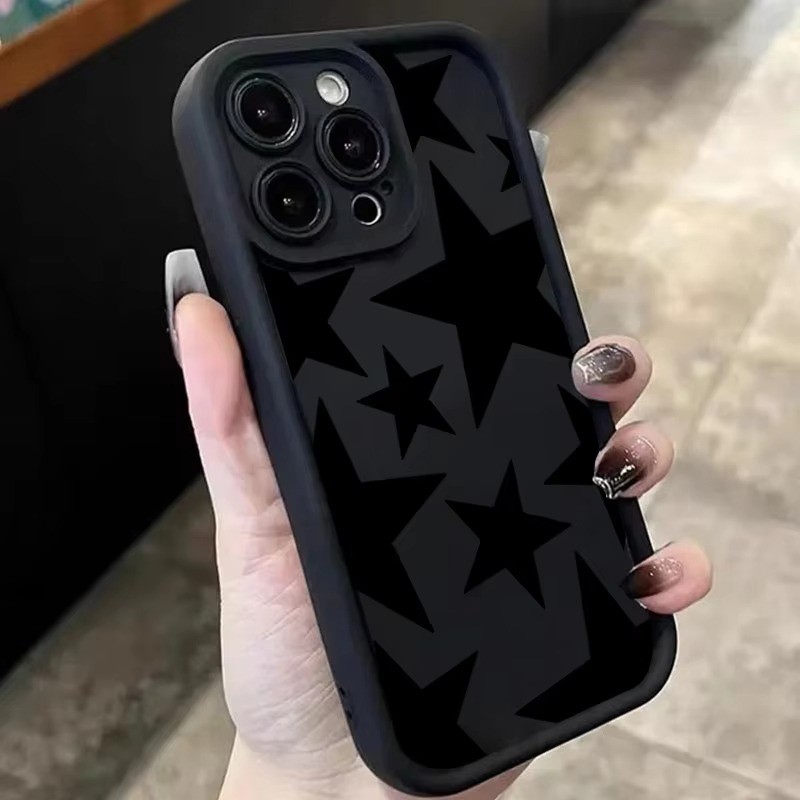 Ốp Lưng Cho Redmi Note 14 13 11 12 Pro Plus 5G 12S 11S 10s 10 Pro Redmi 14C 13C 13 12 12C 4G Thiết Kế Ngôi Sao Đen Điện Thoại Silicon Vỏ Mềm Chống Sốc