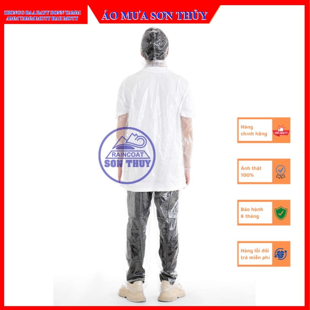 Bộ áo mưa trong suốt Sơn Thủy K25, bộ quần áo mưa nhựa dẻo PVC trong suốt siêu thời trang