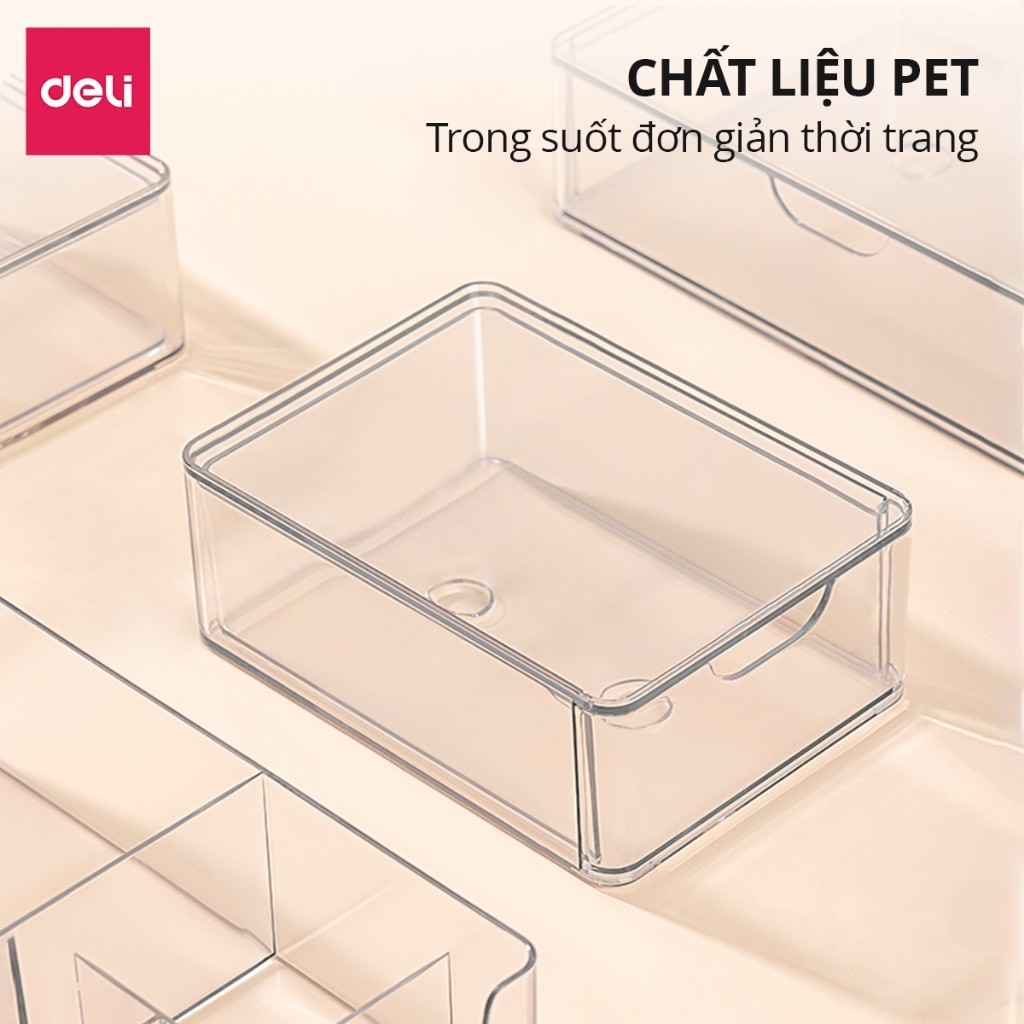 Hộp Đựng Mỹ Phẩm Trong Suốt Deli - Đa Năng - Nhiều Ngăn Có Nắp Đậy