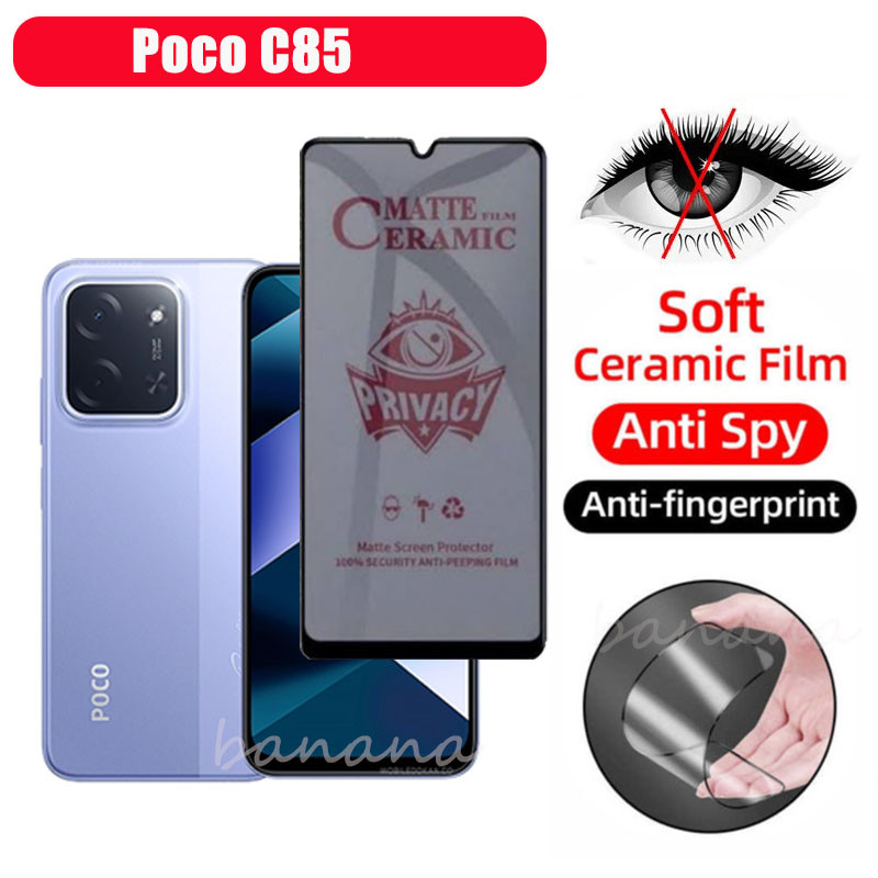 Phim gốm chống gián điệp riêng tư cho Poco C85 M7 4G F7 C75 3 TRONG 1 Ống kính máy ảnh Kính bảo vệ màn hình có mặt sau