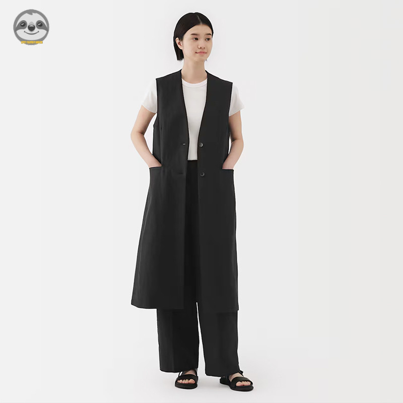 Áo vest denim cổ chữ V phong cách Nhật Bản Muji - Áo cardigan không tay