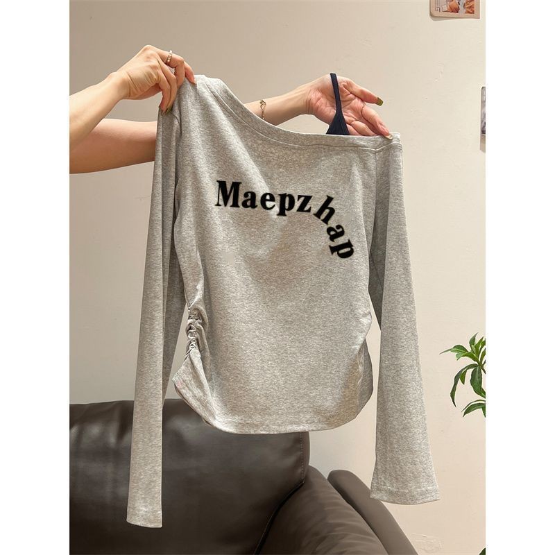 Milyfashion Dây Đeo Vai chéo Khâu Tay Dài T Giả Hai Mảnh Không Dây Màu Xám Đi Lại Thường Ngày Hàng Đầu Hợp Thời Trang Quần Áo Nữ