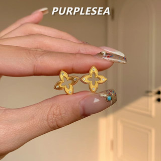 Bộ Trang Sức Đa Năng gồm Bông Tai Vàng Rỗng Bốn Lá và Vòng Cổ Kẻ Sọc Zircon Sang Trọng cho Phụ Nữ