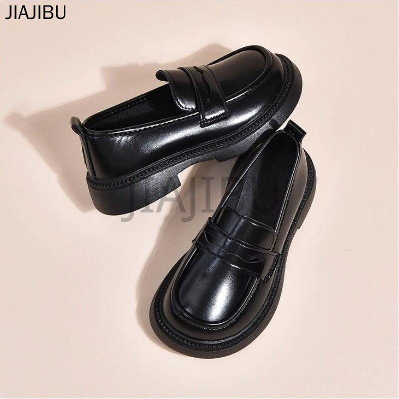Giày Lười Mũi Tròn Chống Trượt Màu Đen Phong Cách Anh Dễ Thương Cho Bé Gái Đi Học Korean Fashion Kids' Casual Platform Mary Jane Shoes Giày Da Nhỏ Phong Cách Công Chúa Cosplay Đế Mềm Lolita Nhật Bản Giày Bệt