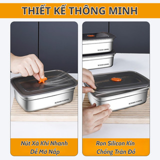 Hộp Đựng Thực Phẩm IKEA Mama, Khay Inox Cao Cấp Có Nắp Đậy Kín Ngăn Mùi, Dùng Tủ Lạnh