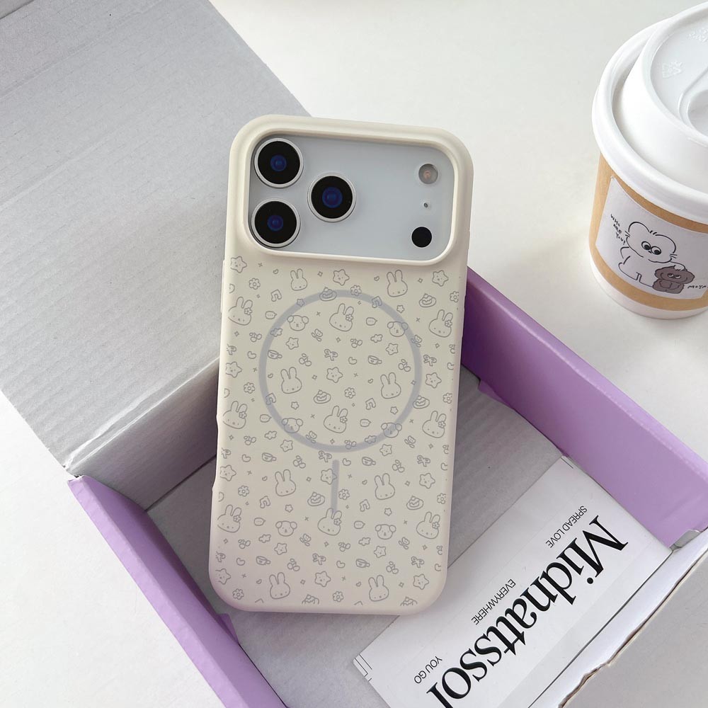 Ốp lưng TPU Tương thích với iPhone 13 14 14Pro 14ProMax 15 15Pro 15ProMax 16 16Pro 16ProMax 17 17Pro 17ProMax Vỏ nam châm họa tiết thỏ màu be