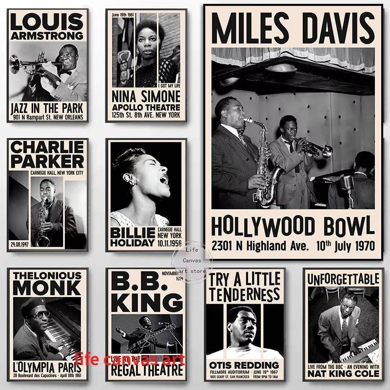 Nhạc Retro Jazz Buổi Hòa Nhạc Nina Simone _ Miles Davis _ Louis Armstrong Ca Sĩ Nghệ Thuật Poster Tranh Canvas Nghệ Thuật In Hình Ảnh Trang Trí Nhà