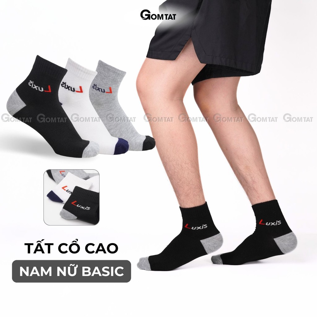 Tất cổ cao nam nữ basic GOMTAT, vớ thể thao cổ cao chất cotton dày dặn, thoáng khí - LUXIS-LD-S06-1DOI