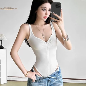 Áo liền quần nữ thiết kế cổ chữ V, có khóa kéo - Phong cách thời trang