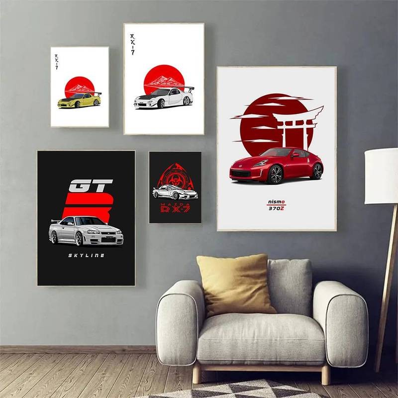 JD Xe Ô Tô Tranh Canvas Vintage Nhật Bản Thể Thao Ô Tô Nghệ Thuật Nhà Trang Trí Tường Canvas Poster