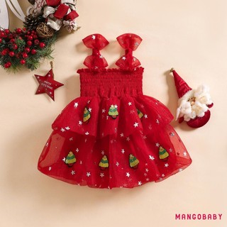 MG-Baby Girl Váy Giáng Sinh Không Tay Nơ Vai Đầm Dự Tiệc Cho Bé Váy Công Chúa