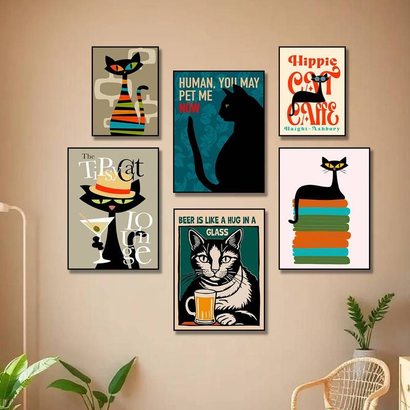 Mèo Con Vui Nhộn Trong Pastel Màu Hồng Tranh Canvas Cho Nghệ Thuật Trang Trí Tường Nhà Canvas Poster