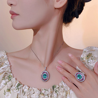 Trang sức đá quý hình bầu dục với chi tiết kim cương phong cách châu Âu-Mỹ, phù hợp cho phụ nữ