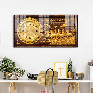 Tranh đồng hồ chủ đề Mã Đáo Thành Công mẫu 01 tráng gương