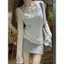 Mặc mùa hè trọn bộ Áo thun dài tay cổ chữ V trắng phong cách mới dành cho nữ Áo sơ mi mỏng + Bộ đồ hai mảnh có dây đeo