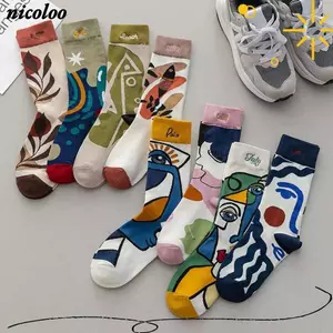 Tất đôi NICOLOO, Tất Cotton thêu co giãn, Xu hướng chữ cái thời trang Hip Hop Cá tính Tất thể thao
