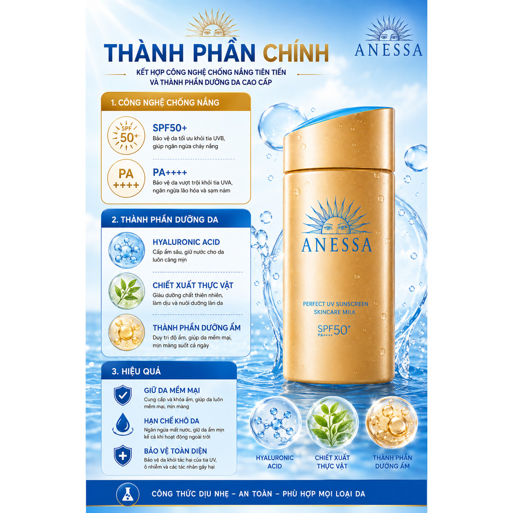 ANESSA SPF50+ PA++++ 60ml Chính Hãng | Kem Chống Nắng Nhật Bản Chống Nước