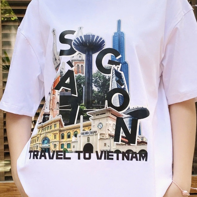 （Giao hàng 24h）Angela Áo thun form boxy Angela "Travel to Vietnam" unisex nam nữ tay ngắn cổ tròn vải cotton 2 chiều
