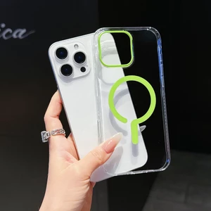 Dành Cho iPhone14promax Vỏ Điện Thoại Đá Trong Suốt Từ Tính PC Màu Kẹo Chống Sốc 16ProMax Túi Điện Thoại Trong Suốt