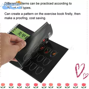 EBINLANDS Nail Art Practice Book, Bố cục hoa văn Học tập di động Mẫu vẽ móng tay, Sách vẽ móng tay dành cho người mới bắt đầu Bài tập vẽ lặp lại hàng ngày