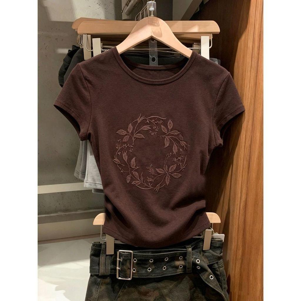 [Giảm giá trong thời gian có hạn] 2026 Phong cách mới màu nâu ngắn tay Cotton co giãn vải thoải mái in hoa Slim-fit Thợ may Sli