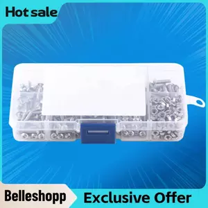 Belleshopp Bu lông và Đai ốc Assortment 340 chiếc M3 Thép không gỉ SS304 Nút Đầu Lục giác Ổ cắm Bộ vít Chống ăn mòn