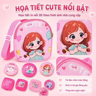 Túi đeo chéo trang điểm mô phỏng – 22 chi tiết: gương, lược, son, phấn, nail – Đồ chơi làm đẹp cho bé gái – Dễ thương