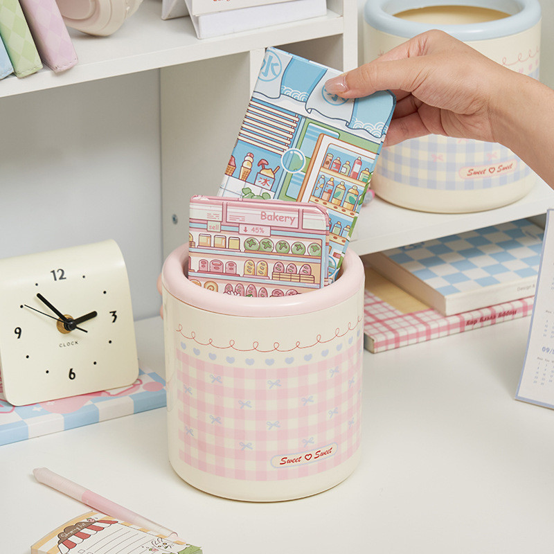 Thùng rác mini để bàn kiểu Hàn  miệng rộng có vòng giữ túi đựng bút đồ nhỏ bàn học ký túc xá phòng ngủ