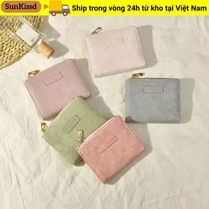 Ví ngắn SUNKISSD, Ví dây kéo da nhỏ, Túi đựng tiền màu trơn dung tích lớn thời trang