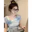 Thắt nơ xoay cổ ngắn tay cho nữ mùa hè Pháp độc đáo đẹp eo hẹp Slim @ -