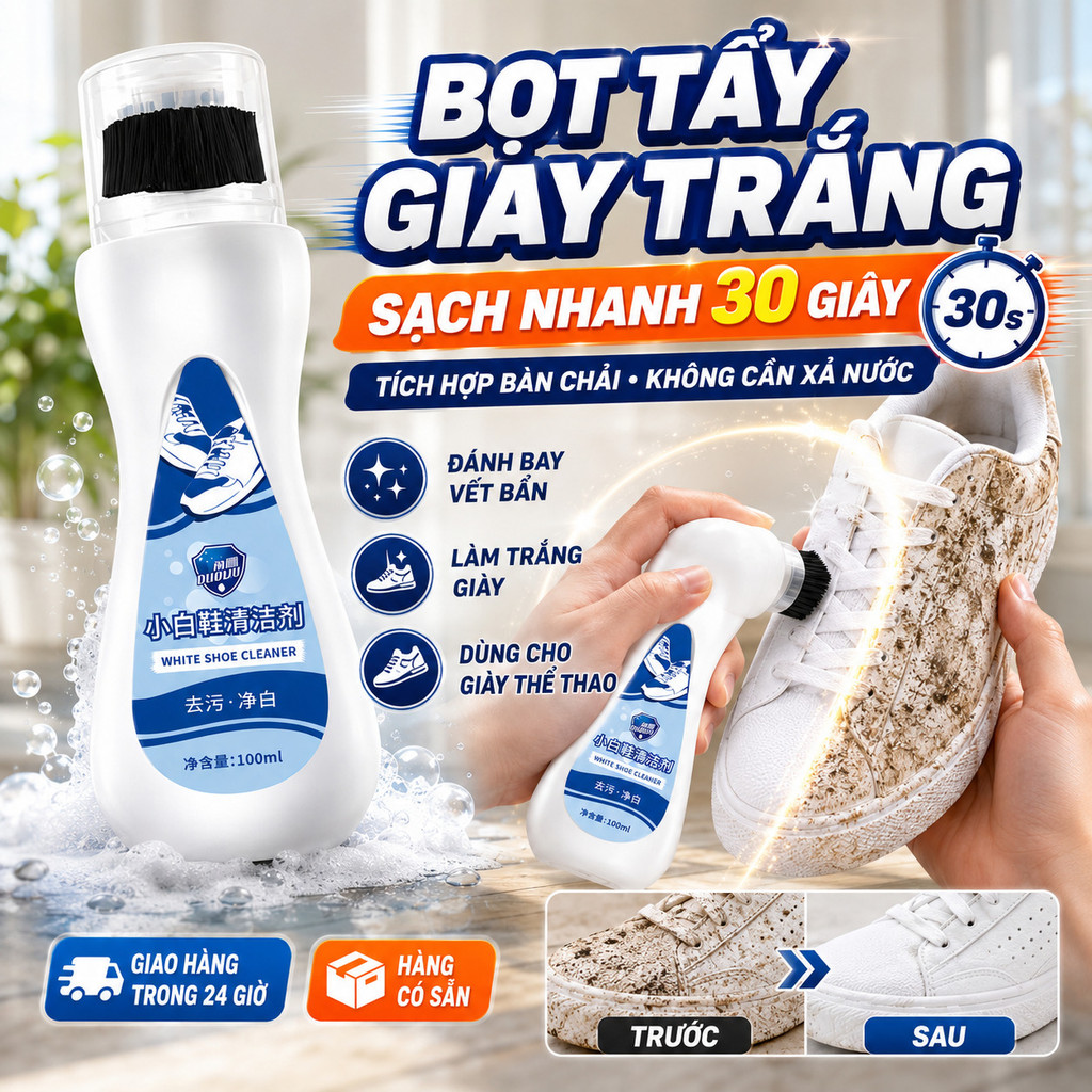 🔥sốc🔥Dung dịch tẩy giày trắng có bàn chải|Thần dược tẩy vết bẩn làm trắng giày|Bọt làm sạch giày thể thao không cần xả