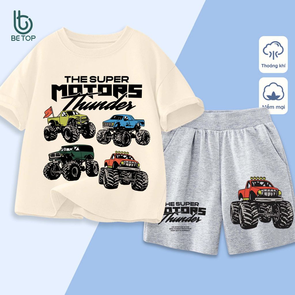 Bộ Quần Áo Bé Trai BETOP 2026, Đồ Bộ Thun Cotton In Hình Ô Tô Độc Đáo Cho Bé B-CA31-30
