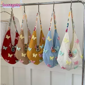 Túi xách BORAGETE, Túi đeo vai nữ dung tích lớn Boho, Túi đeo chéo nhiều màu hình bướm cổ điển