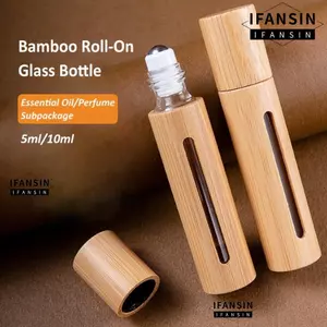 Chai lăn IFANSIN, có con lăn bằng thép không gỉ 3ml / 5ml / 10ml / 15ml Cuộn tre trên chai, Quà tặng Bộ du lịch Chai Mini cầm tay có thể đổ lại cho mẫu nước hoa tinh dầu