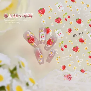 Mùa Xuân Cao Cấp Người Yêu Dâu Dán Làm Móng Tay Tươi Thanh Lịch Hoa Tự Làm Trang Trí Miếng Dán Móng Tay Chống Thấm Nước
